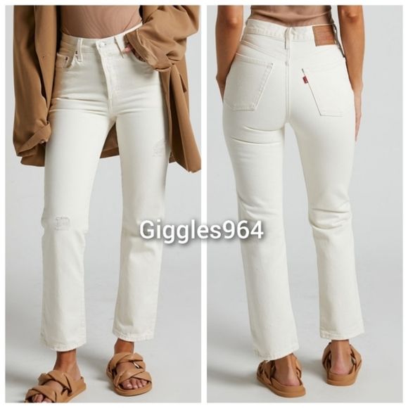 Levi's 501 Crop Jeans in Ecru Booper Off White - Picture 1 of 6